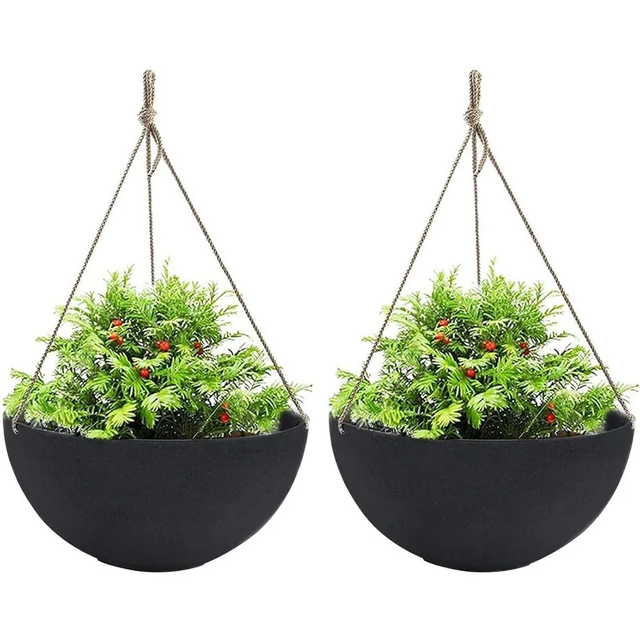 

Подвесные горшки для уличных растений. Большие подвесные горшки со сливными отверстиями. Черные подвесные цветочные горшки размером 13,2 дюйма. Набор из 2 шт.