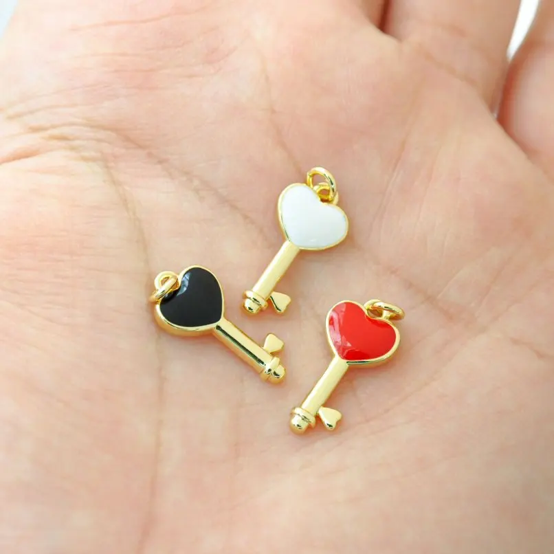 

2Pcs Point Key Enamel Charms Gold Color Copper Her Pendant Approx 8.4x19.3mm Jewelry Special Gift For Women