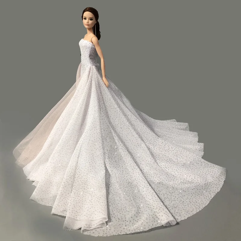 White High Fashion Wedding Dress for Barbie Doll Clothes Big Evening Dresses Party Gown Vestidoes Outfits 1/6 Doll Accessories