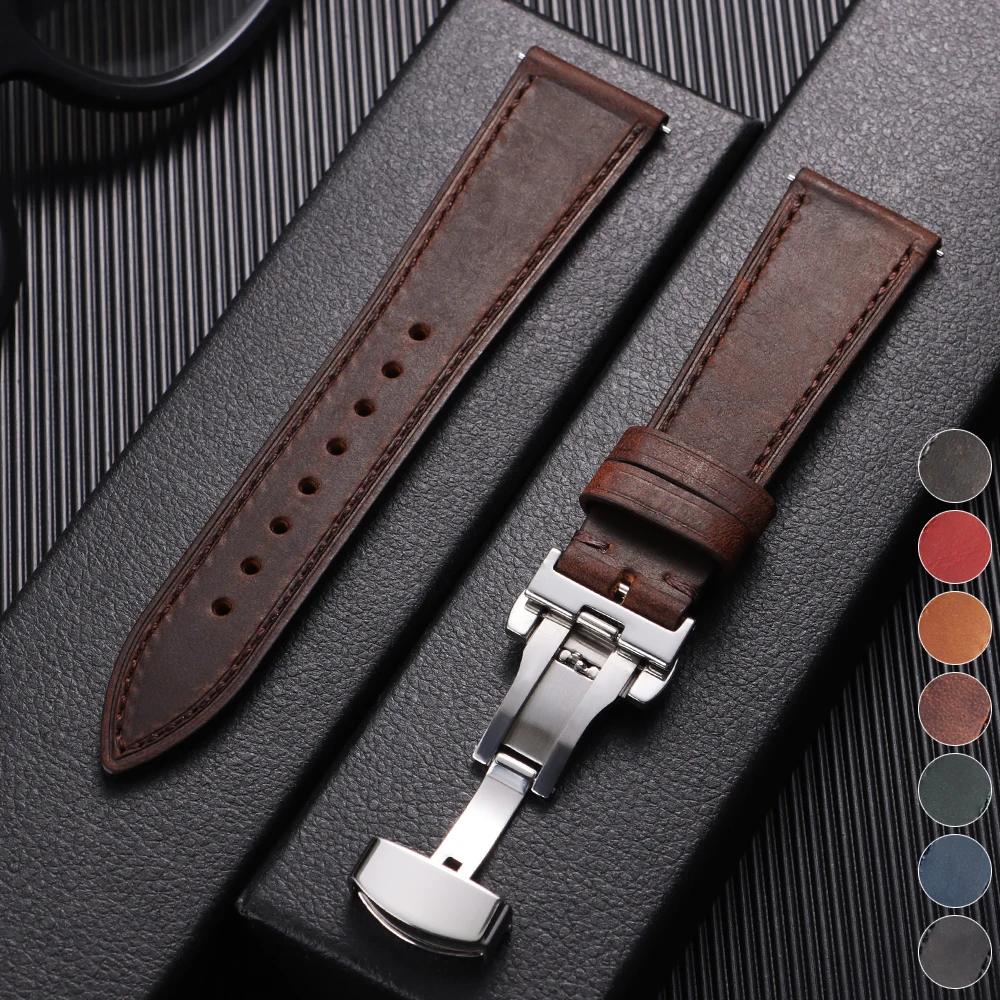 Vintage-Lederarmband 18 19 20 21 22 mm für Omega Herren Damen Leder-Uhrenarmband mit Schmetterlingsverschluss Schnellverschluss-Uhrenarmband