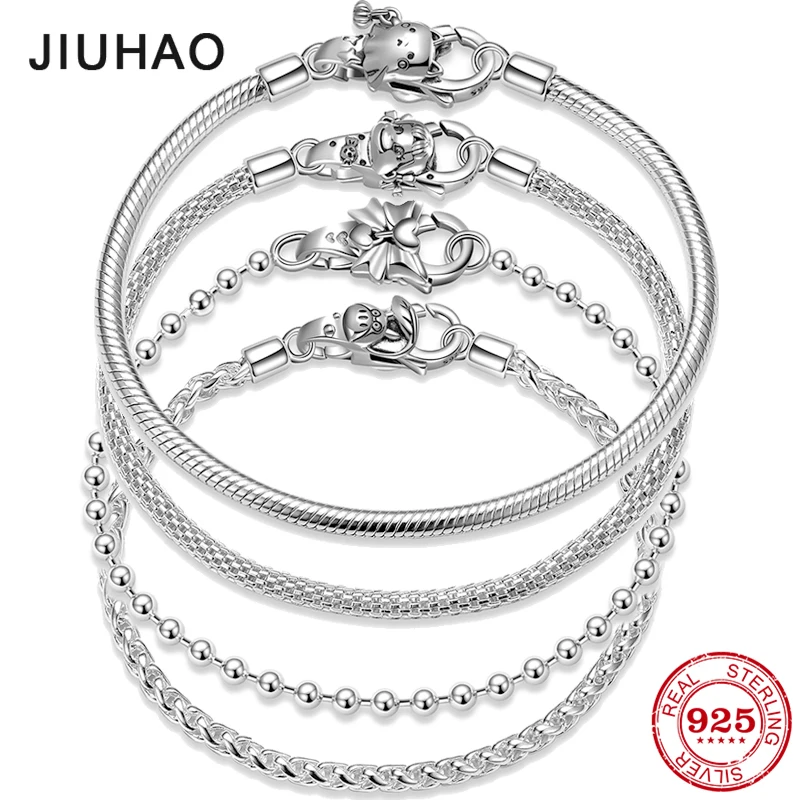 Authentic 925 Sterling Silver Snake Chain Bracelet Bangle with Lobster Clasp Beads DIY Women Charm Bracelets Women Fine Jewelry