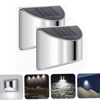 2Pcs Solar Garden Wall Light Stainless Steel Courtyard Lamp Waterproof Outdoor Porch Lighting for Patio Step Garden Fence Street
