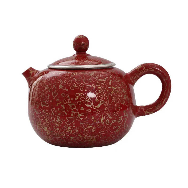 Large lacquer red makeup pot, teapot, purely handmade, national style retro pot