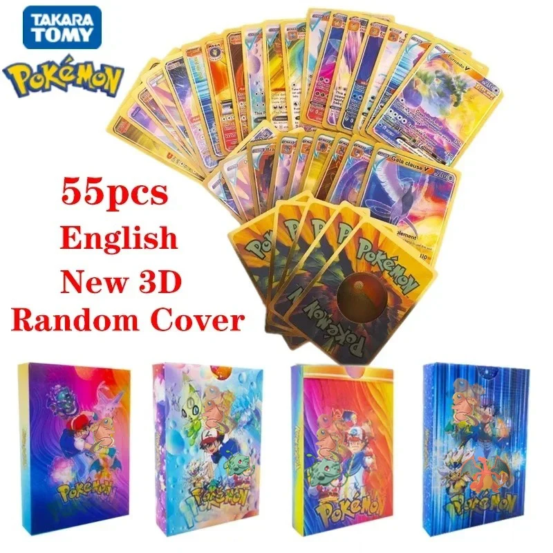 Cartas coloridas de Pokémon en 3D, Cartas coleccionables de batalla en inglés, español, francés, alemán, Vmax, GX, Vstar, 27-55 piezas, Pikachu, regalos de Juguetes