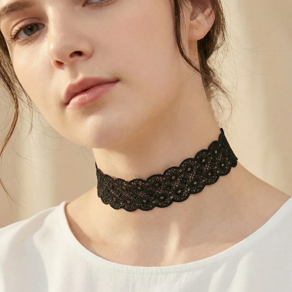 Charm Gothic Hollowed-out Pattern Black Lace Choker Necklace for Women Sexy Temperament Collar Chain Jewelry Accessories Gifts