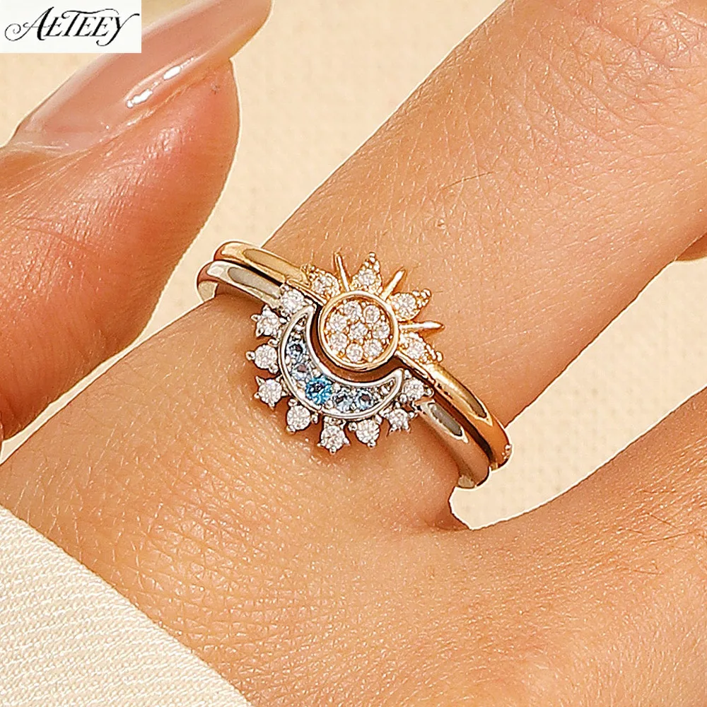 Sun Moon Stackable Couple Rings Light Luxury Niche High Texture Women Finger Jewelry