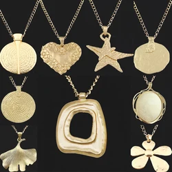 Large Statement Abstract Tribal Boho Round Flower Medallion Matte Gold Pendant on Long Gold Chain Necklace Lagenlook 34