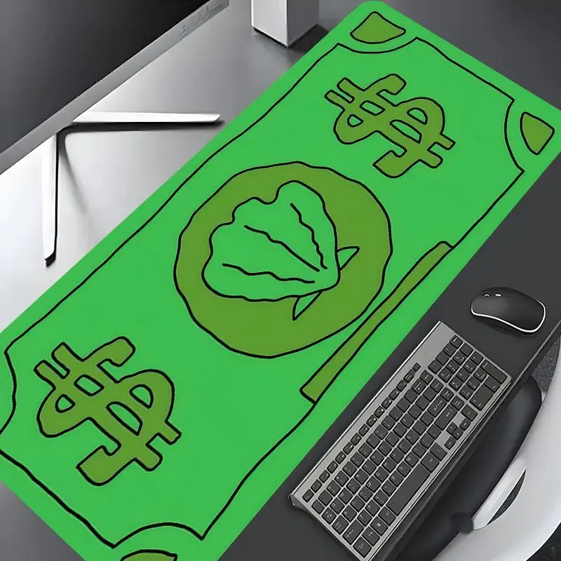 

Green Dollar Bill Gaming Mouse Pad, XXL Non-Slip Rubber Desk Mat with Funny Money Art for Gamer & Office Desktop