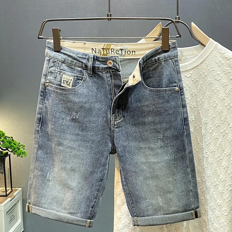 

Slim Fit Casual Men's Short Jeans Summer Thin Straight Leg Loose Fashionable Five Pocket mid Waist Zipper Closure Leisure Wear