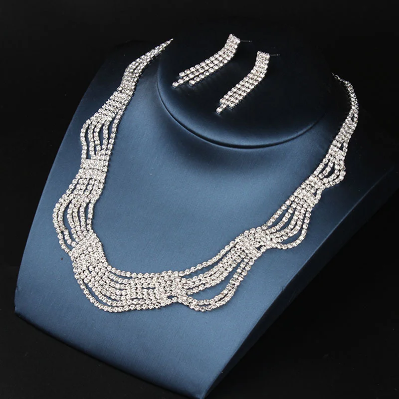 

Waterdrop necklace and earrings set - Geometric wave line - Perfect for all occasions - Wedding bridal accessory for brides
