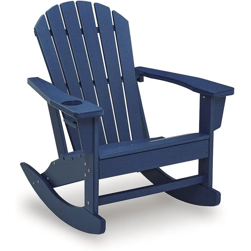 Sundown Treasure Adirondack Rocking Chair, lue | Weather resistant HDPE, Integrated armrest cup holder, Heavy-duty 51-pound a, R