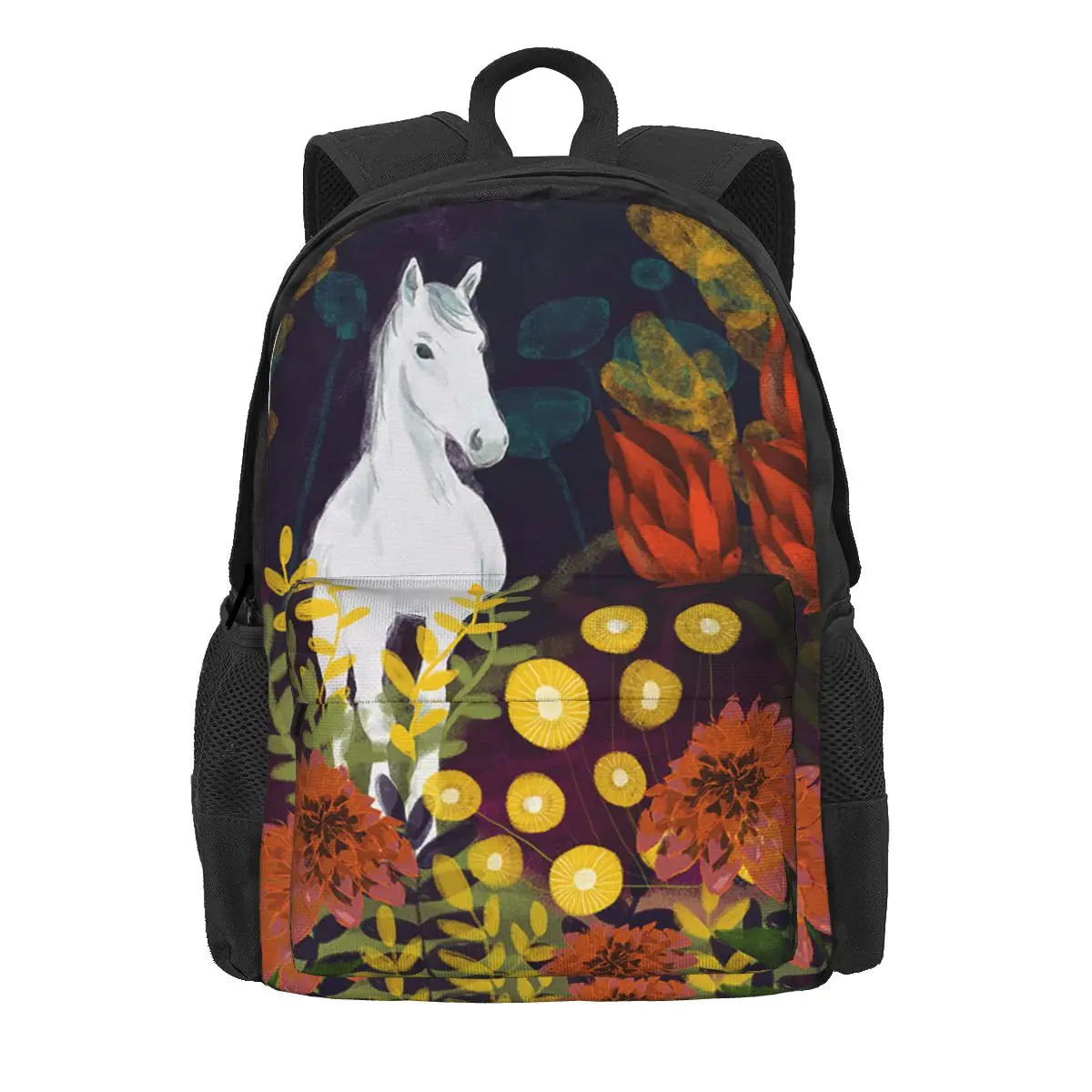 Galloping Horse Women Backpack Classical Children School Bag Flower Computer Rucksack Boys Girls Large Capacity Travel Rucksack