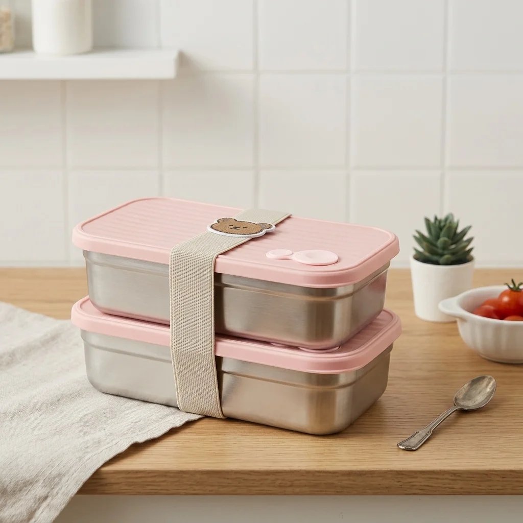 304 Stainless Steel Bento Lunch Box Adult Kids Microwavable Leakproof Stackable 2 Compartment Meal Prep Food Storage Containers