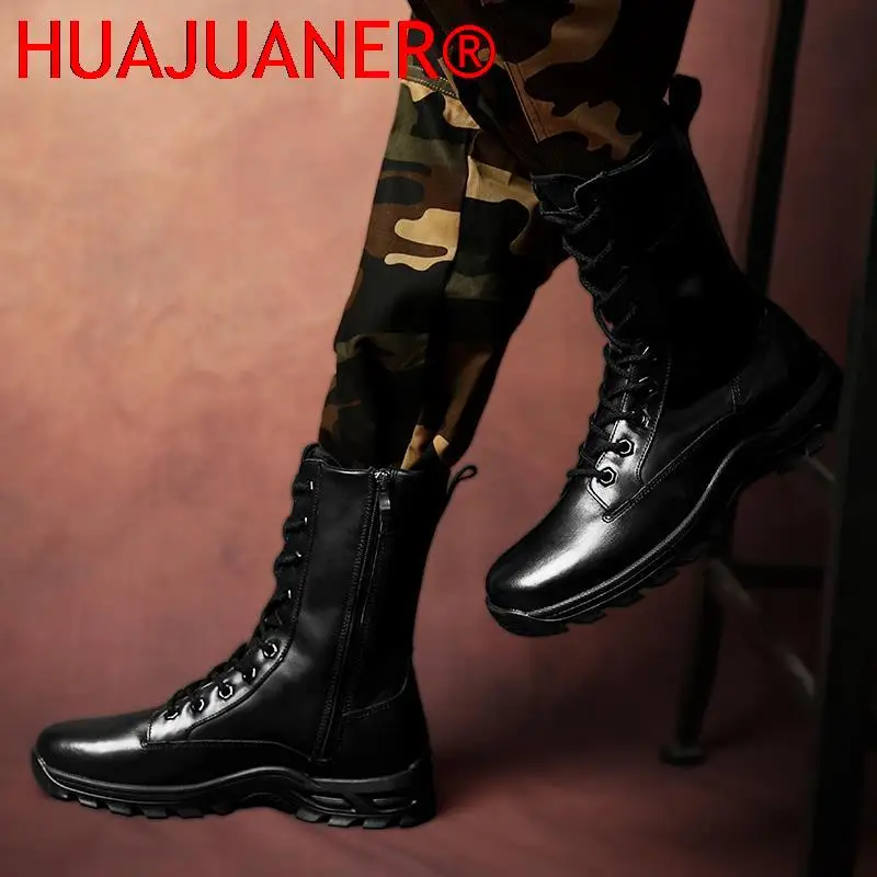 Genuine Leather Ankle Boots Men Outdoor Leather Winter Fur Warm Man Boots Army Hunting Boots for Men Shoes Casual Black Boots