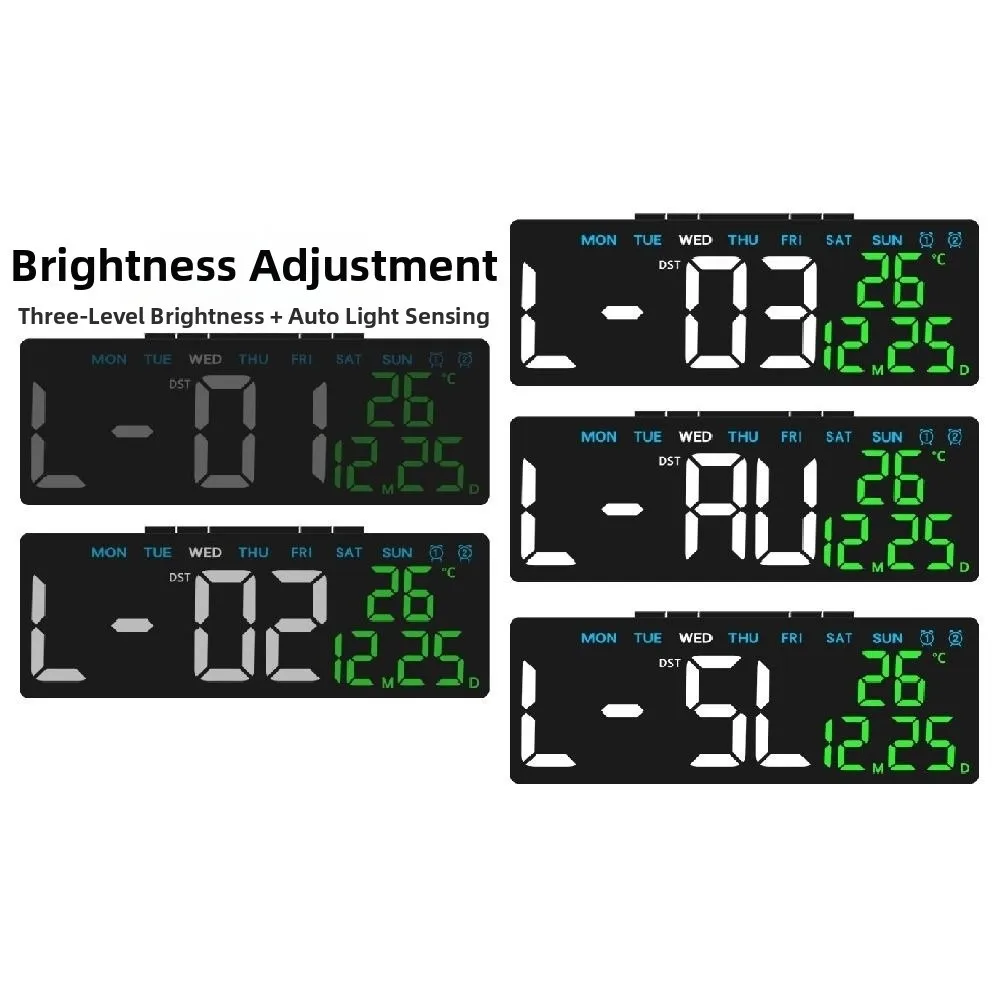 Reloj electrónico LED de formato 12/24H, 2 alarmas, 3 niveles de brillo, reloj Digital grande, función de cuenta atrás con atenuación automática