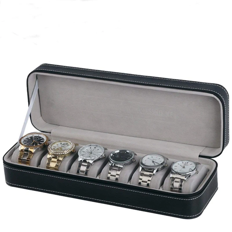 2X 6 Slot Watch Box Portable Travel Zipper Case Collector Storage Jewelry Storage Box(Black)