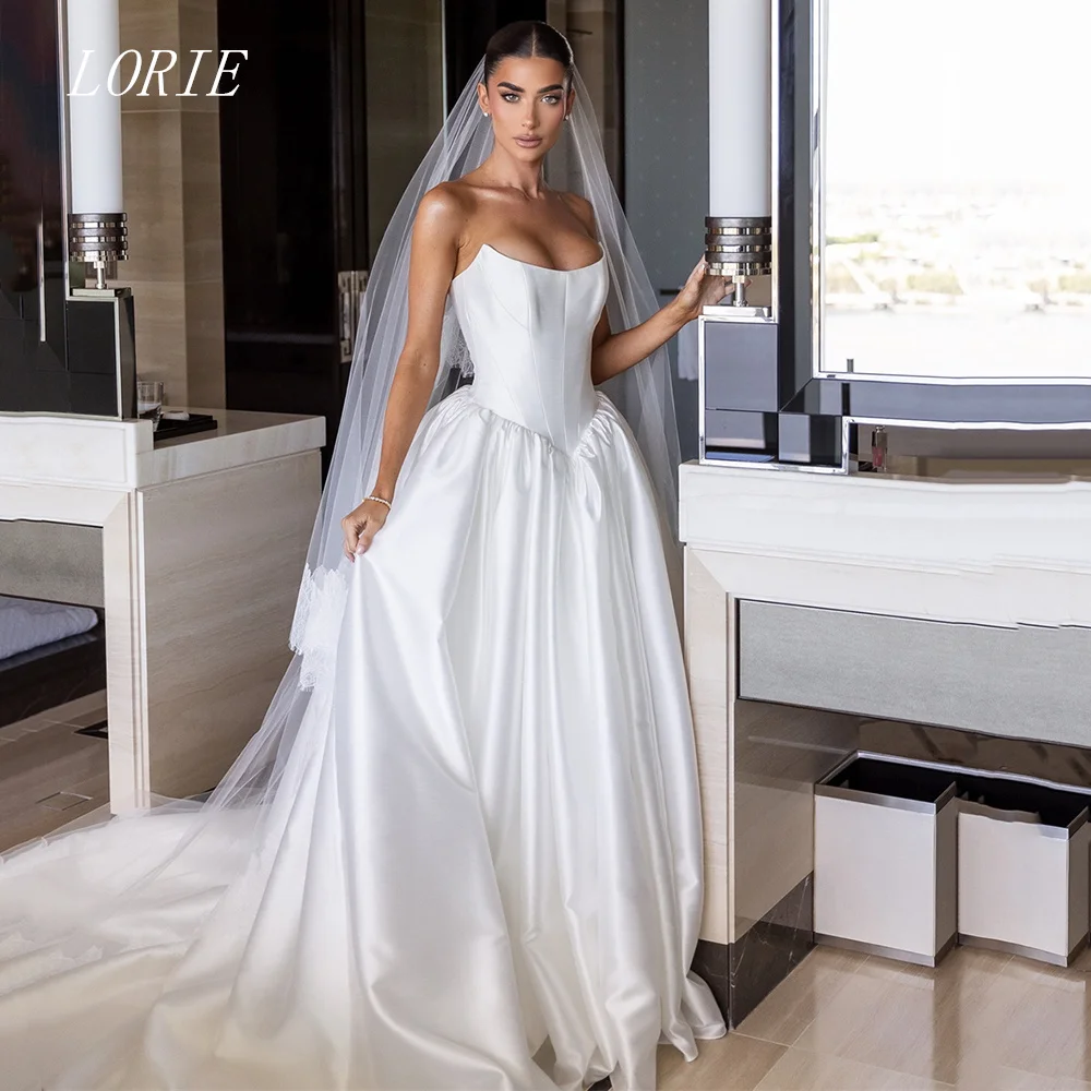 

LORIE Luxury A Line Wedding Dress Modern Boat Neck Sleeveless Bridal Dresses Simple Temperament Wedding Gown Customized 2026