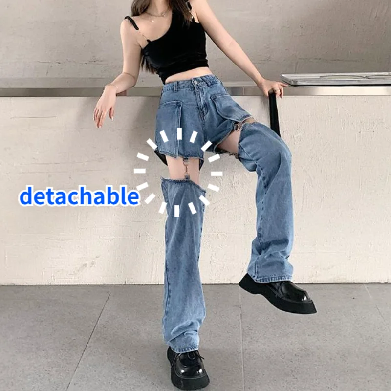 

Women Jeans Harajuku Fashion Design Summer High Street BF Style Hotsweet Empire All-match Denim Vintage Solid Casual Straight