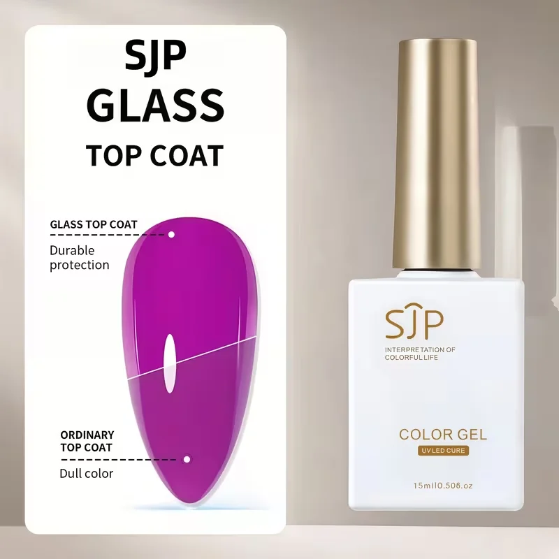 طلاء علوي زجاجي 15 مل: لامع للغاية، يدوم طويلاً، مقاوم للاهتراء، مقاوم للبقع، لا يغسل، يقوي الأظافر، لا يضر