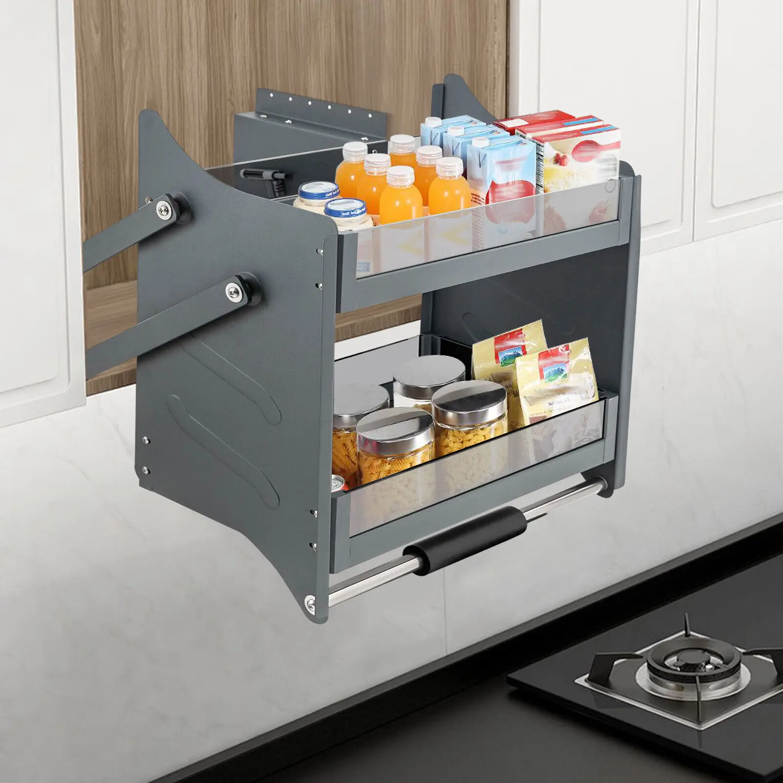 

Pull-Out Cabinet Shelf Drop Down Shelf Pull-Down Lift for Kitchen Cabinet 2-tier