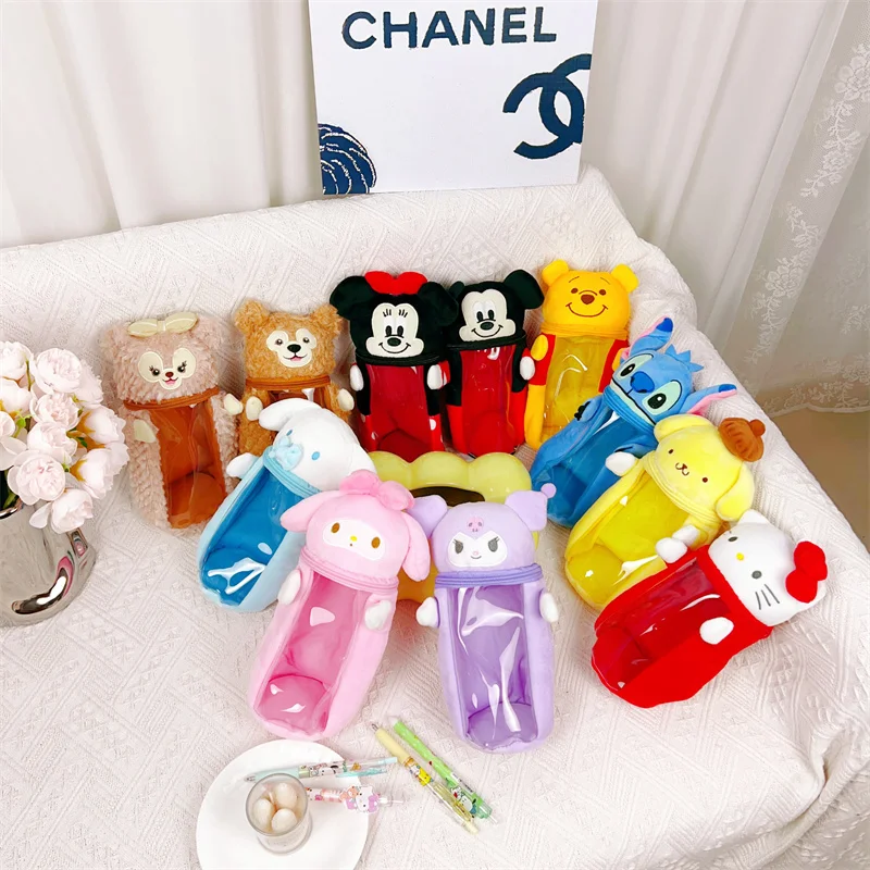 Lovely Pencil Case Cosmetic Bag Kuromi My Melody Cartoon Anime Cinnamoroll Stitch Plush Bag For Girl Student Makeup Bag