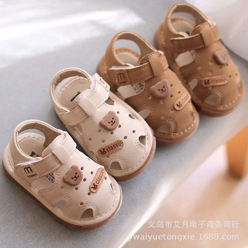 

Fashion toddler walking shoes for boys and girls casual sandals baby non-slip sandals cartoon bear squeaky breathable children