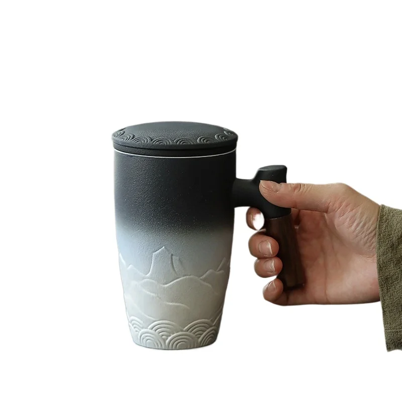 Yuanshanxing office tea cup ceramic filter water cup with lid tea separation teacup personal special