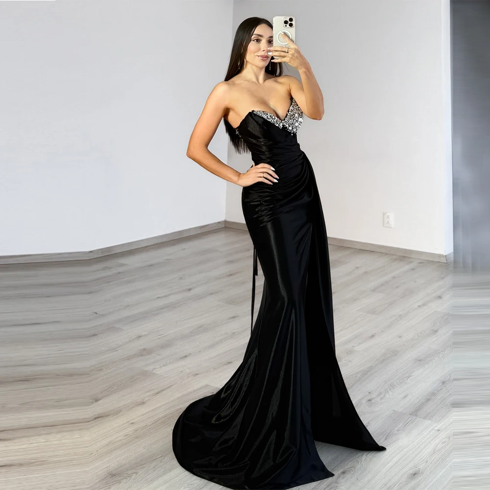 Sexy Black Women Evening Dresses Fascinating Sleeveless Side High Slit Prom Gowns Mopping Length Vestidos De Noches Customized