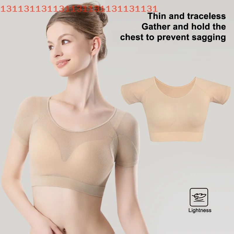 تنفس امتصاص العرق الملابس رقيقة جدا شبكة التجفيف السريع الصدر التفاف سترة مقاوم للعرق تحت الإبط منصات العرق تي شيرت المرأة
