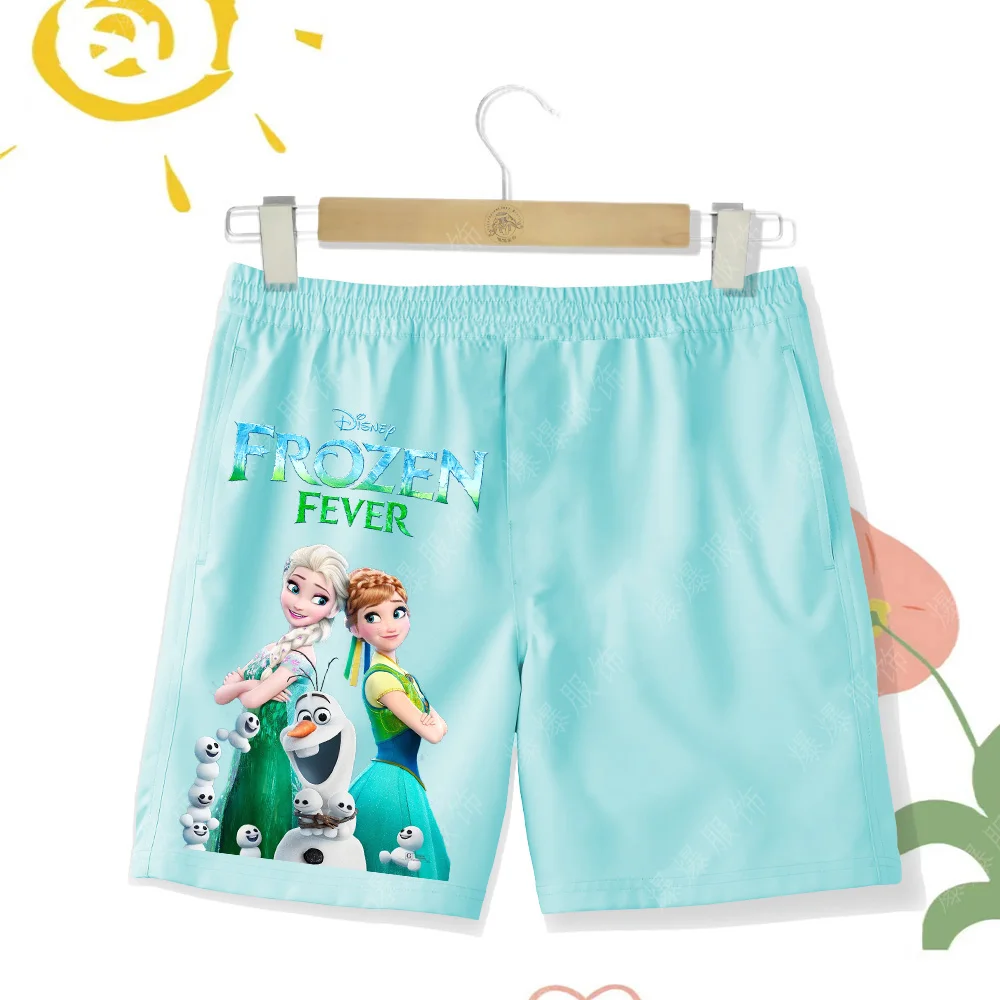 New Kids Disney Elsa Girls Casual Beach Shorts Frozen 2d Anna Snowman Printed Summer Sports Shorts Beachfront Beach Shorts