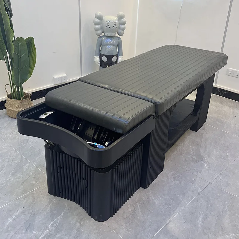 cm-Hot Selling Modern Adjustable Spa Hair Salon Shampoo Basin Chair with Ceramic Basin and Recliner Bed for Barber Shop~