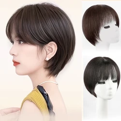 Short Layered Human Hair Wigs Straight Bob Wigs Human Hair for Women Natural Black Brown Real Human Bob Wig with Bangs