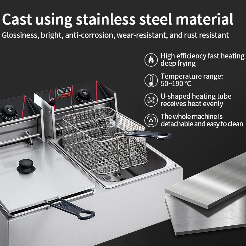 商業新オイルフライヤー電気フライヤーダブルオイルパンチキンフライヤー 2500 ワット多機能フライドポテト