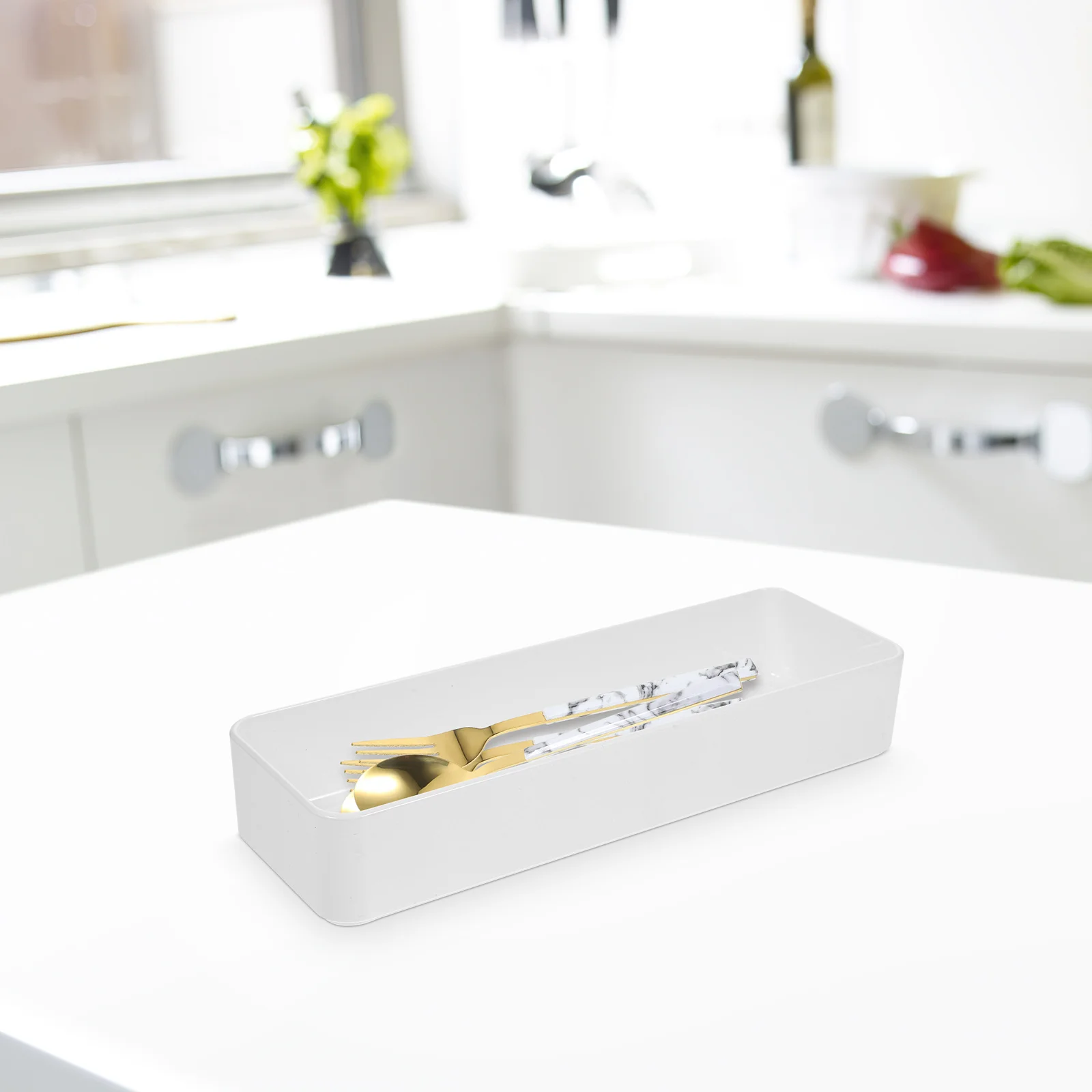 

2Pcs Silverware Organizer Tray Multi-Function Drawer Organizer Kitchen Utensil Holder Divided Cutlery Storage Box for Home