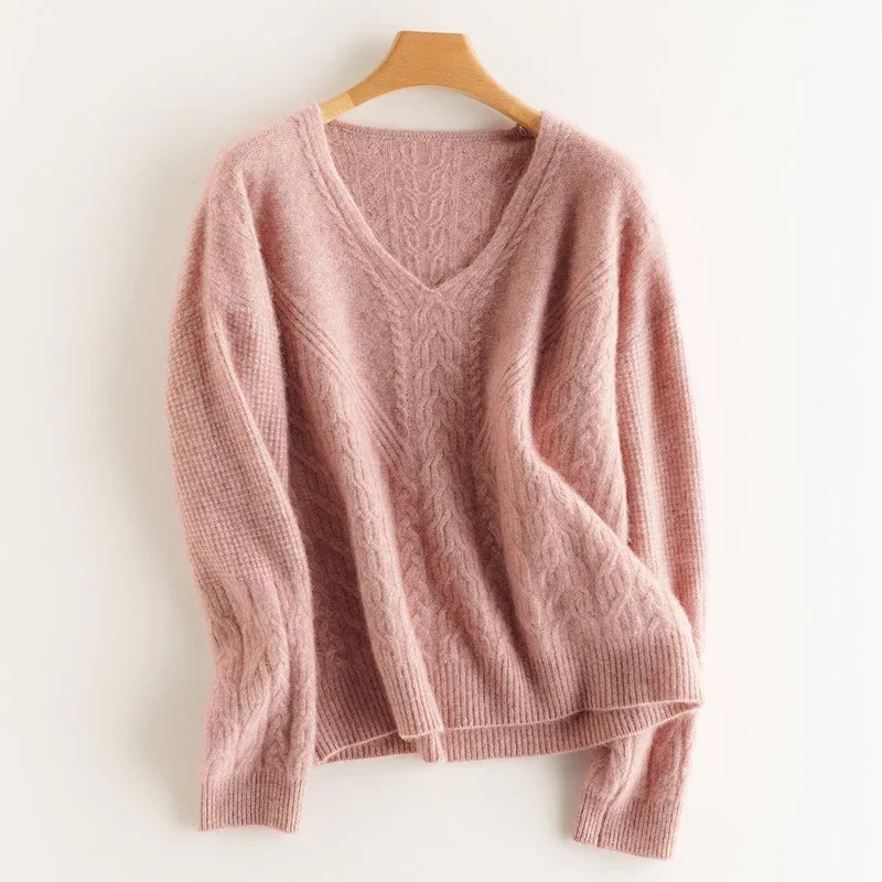 Tailor Sheep Autumn Winter Women 100% Cashmere Sweater V-Neck Thicken Pullover Female Long Sleeve Loose Large Size Knit Jumper