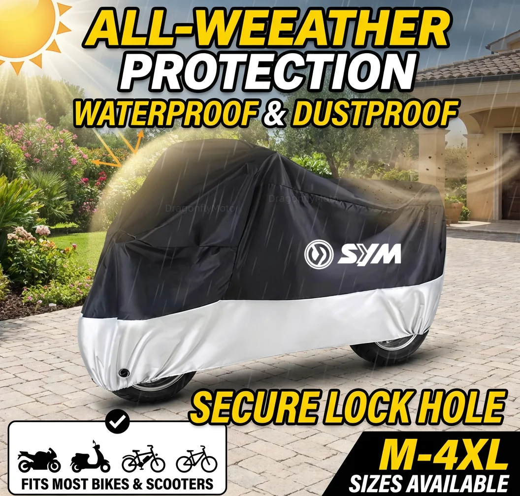 

For SYM JP150 GR125 fiddle 3 FNX150 maxsym 400i 600i All Season Motorcycle Cover Silver Black Waterproof Dustproof UV Protection