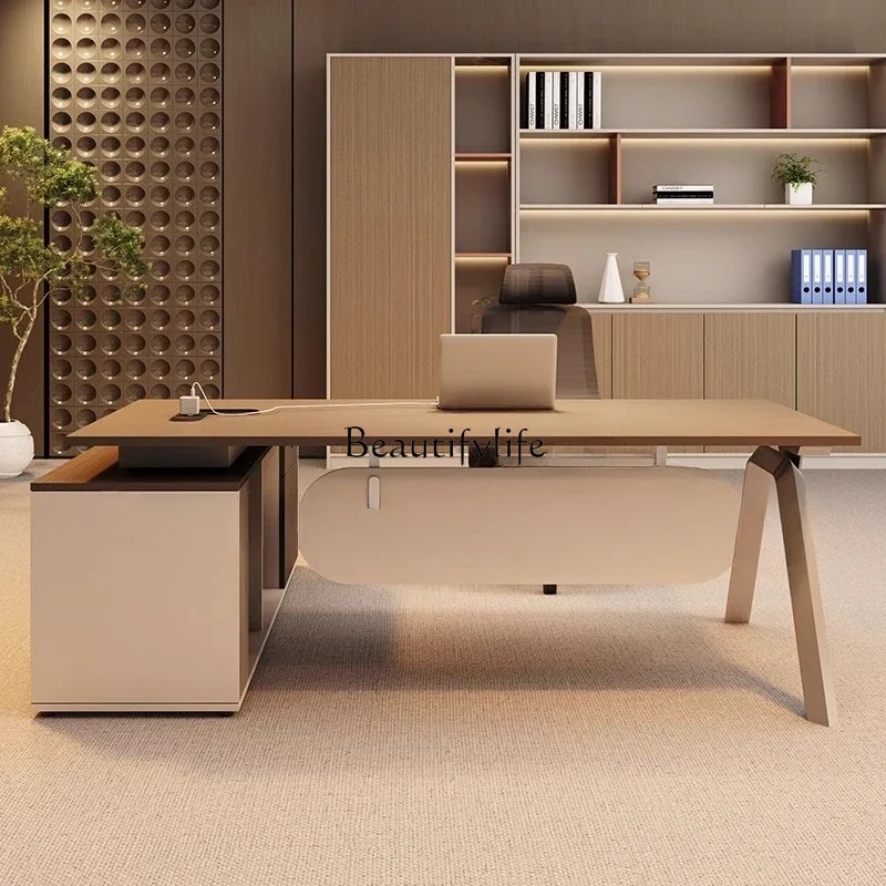 

13Office Boss Desk and Chair Combination High Sense Office President's Room Bench
