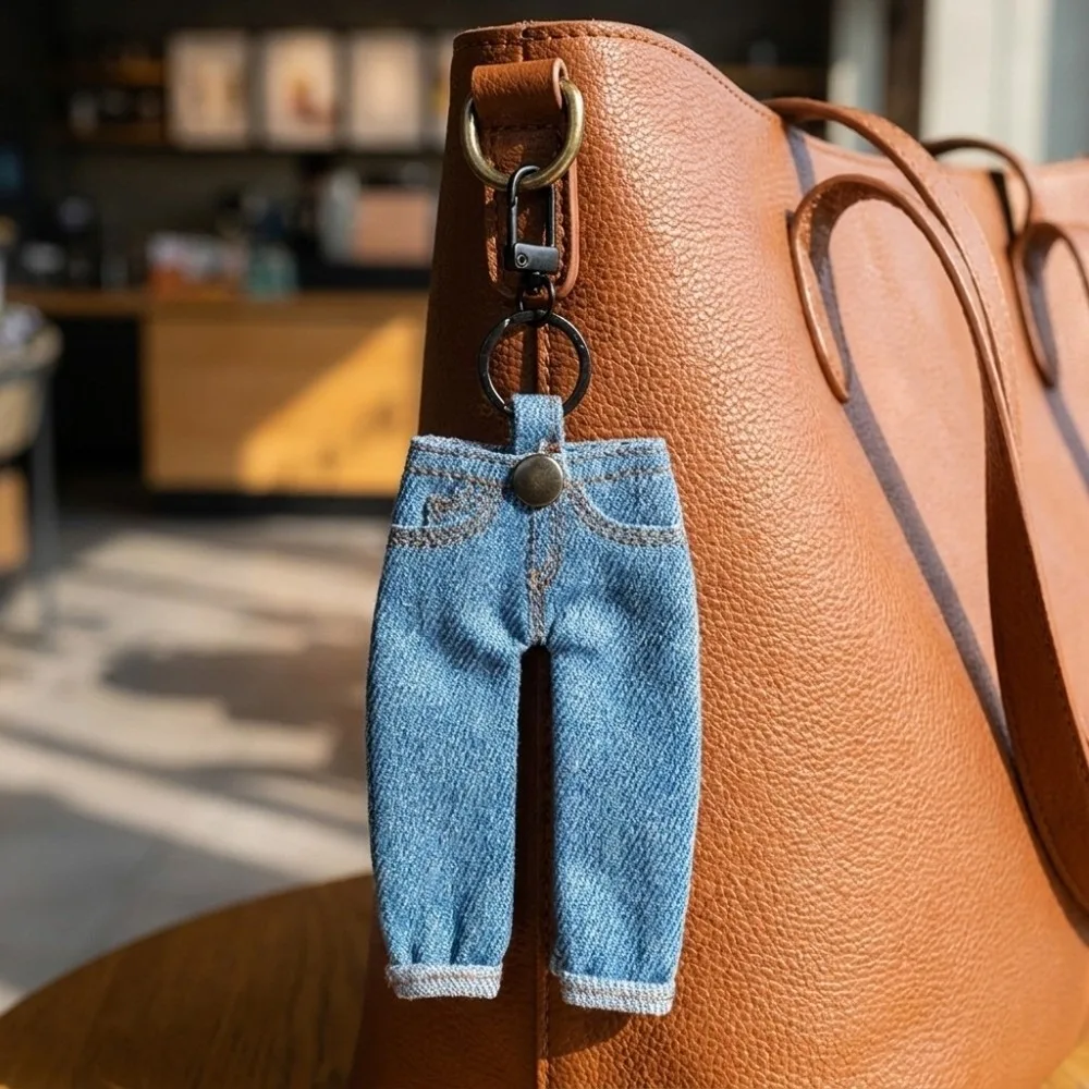 Quirky Creative Mini Denim Jeans Pen Holder Skirt Lightweight Keychain Bag Charm Denim Blue Stationery Pouch Gift
