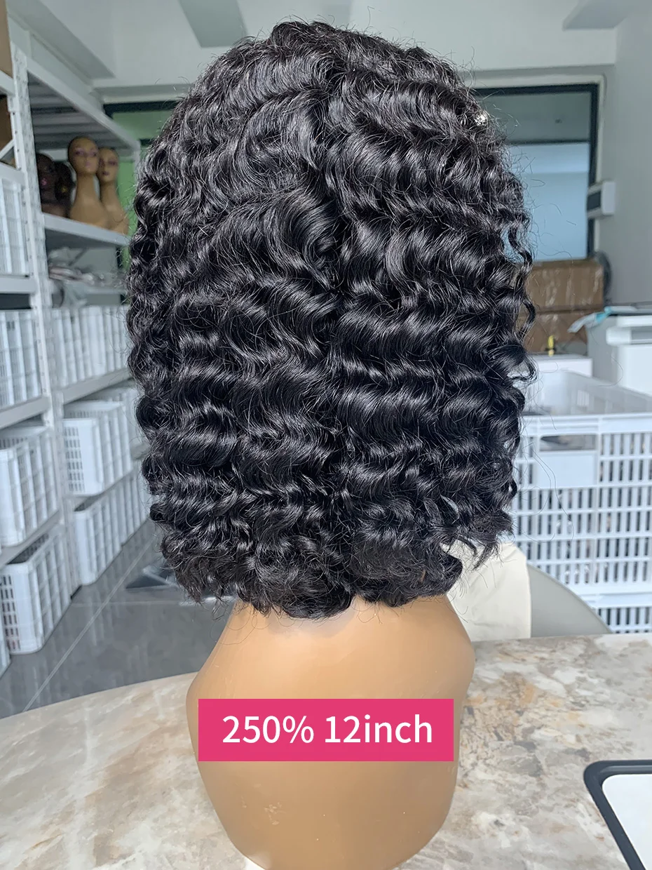 250 Density Double Drawn Deep Wave Frontal Wig 13x4 13 x 6 Bob Raw Vietnamese Wet and Wavy Human Hair Wigs 10 12 14 Inch On Sale image 5