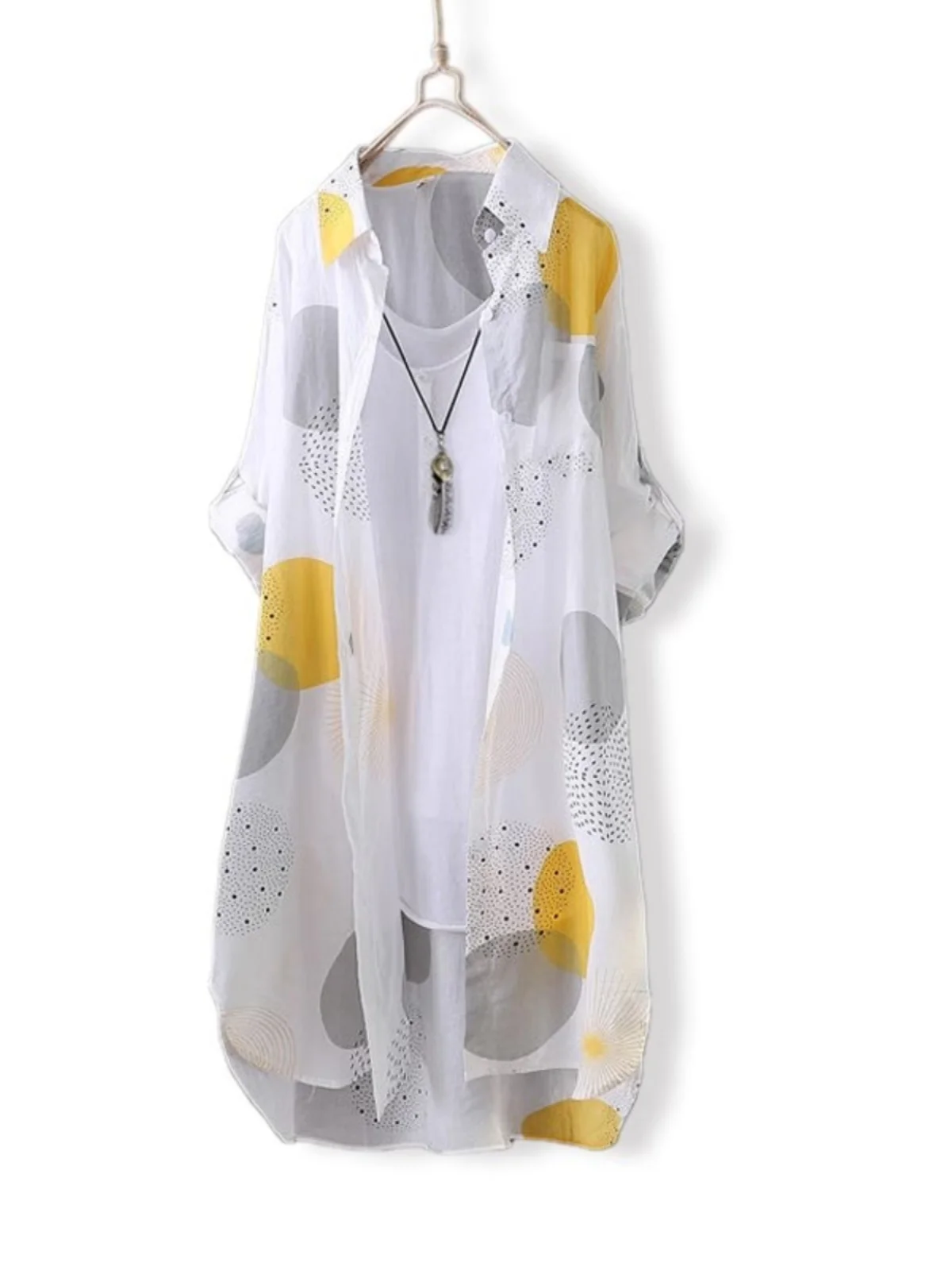 

Свободная женская одежда Long Sve с принтом, лето-весна, новая корейская версия, верхняя одежда из полиэстера, солнцезащитная одежда