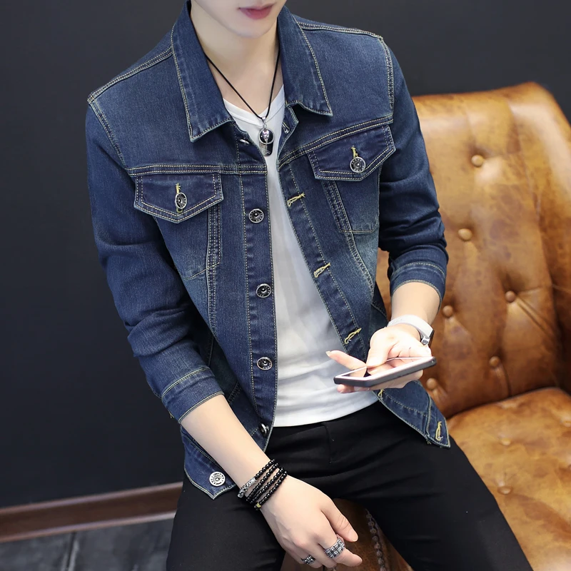 

Spring Style Men's Slim Fit Denim Jacket Trendy Casual Shirt Versatile Jacket Korean Version Long Sleeve Button Decorated Out...