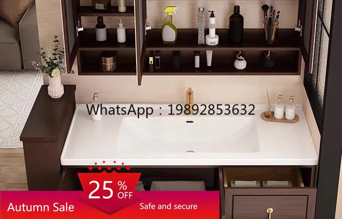 

oak double basin bathroom cabinet combination ceramic integrated wash basin solid wood wash basin toilet