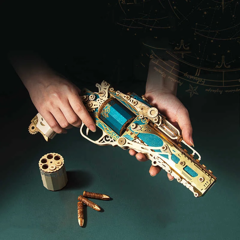 DIY Fantasy Steam Revolver Wooden Toy Gun Building Block 3D Miniature Model Assemble Toys for Adult Boy Friend Birthday Gift