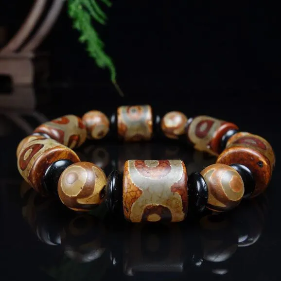 Tibetan Agate Three Eye DZi Bracelets, Men's and Women's National Style Versatile Bracelet Jewelry