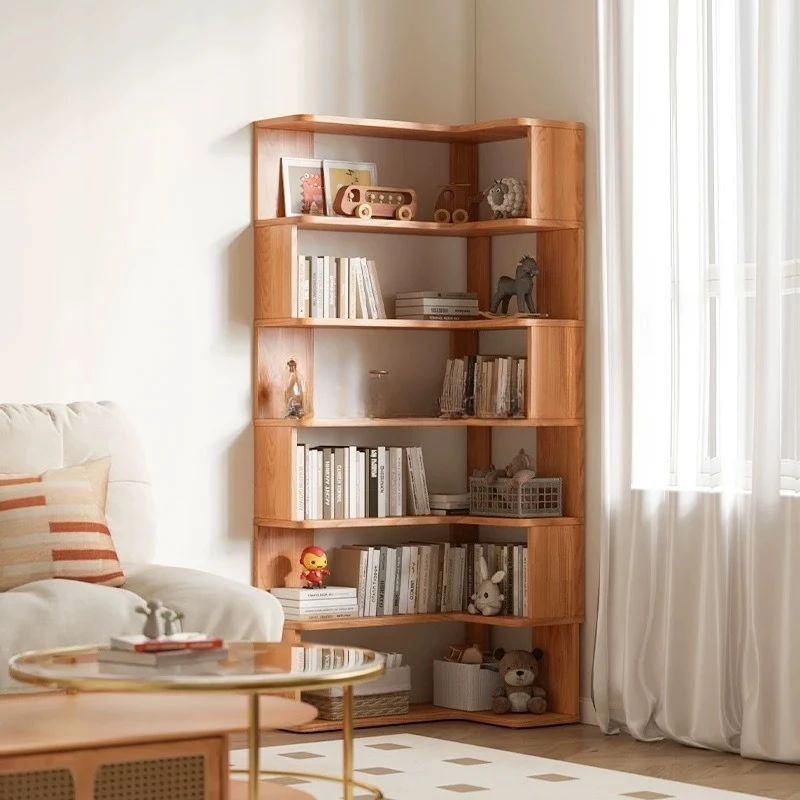 Corner multi-layer bookcase Floor-to-ceiling solid wood rack Living room corner simple storage rack Storage cabinet