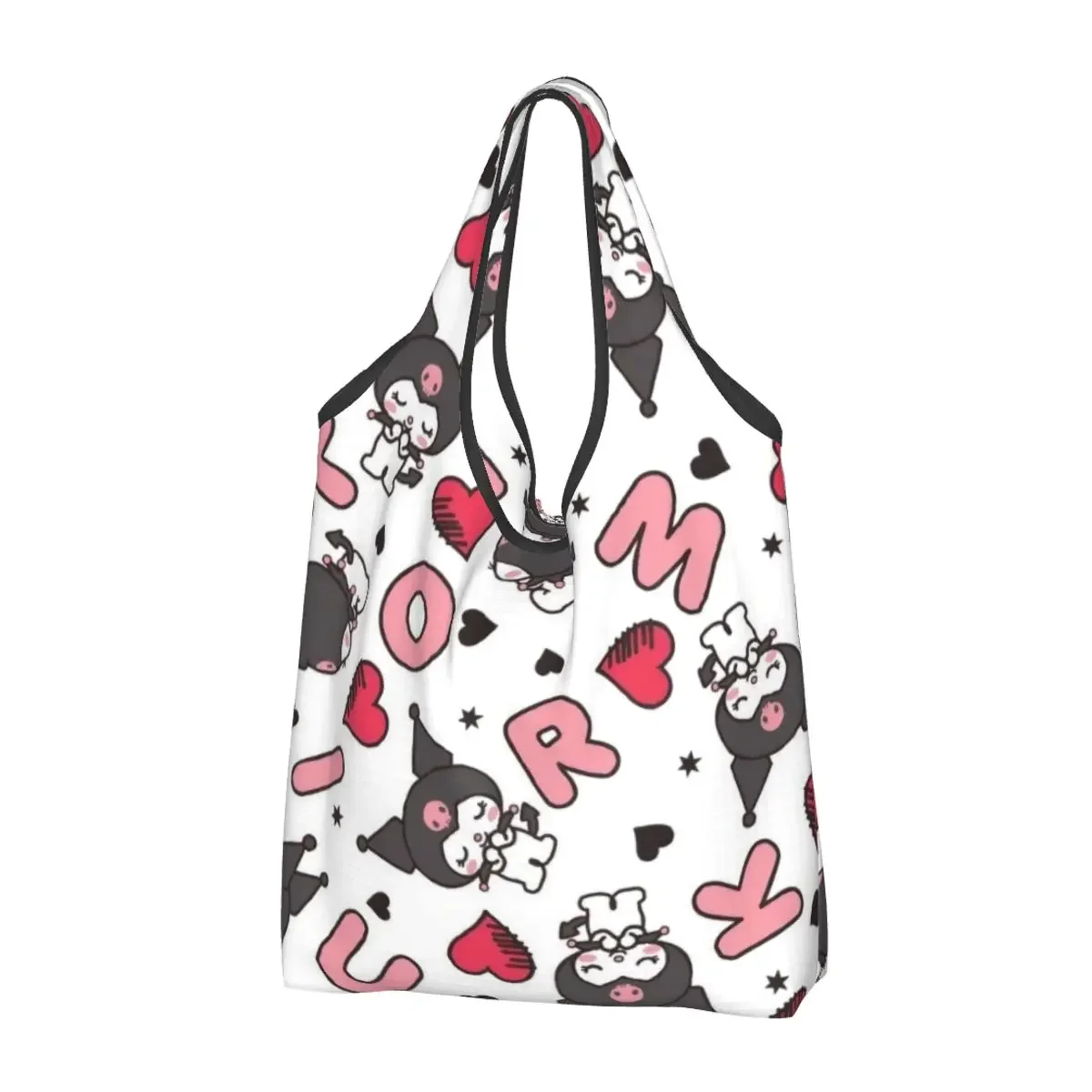 Large Reusable Kawaii Sanrio Kuromi Cartoon Grocery Bags Recycle Foldable Shopping Tote Bag Washable Waterproof