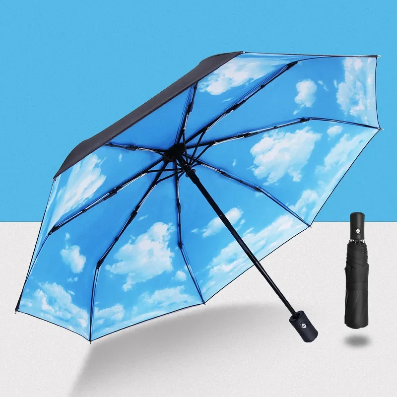 Fully Automatic Umbrella Female Reinforced Umbrella Men\'s Women Windproof Uv Resistant Beach Girl Parasol Folding Parasol