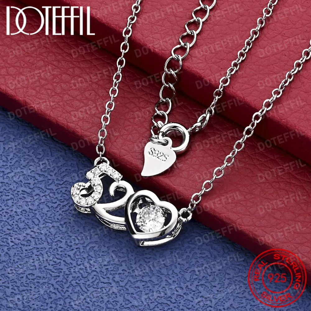 

Серебряное колье 925 пробы с кристаллами AAA в форме сердца и цифрой 520, красивое, модное, элегантное, для женщин и мужчин, с цепочкой, милый кулон