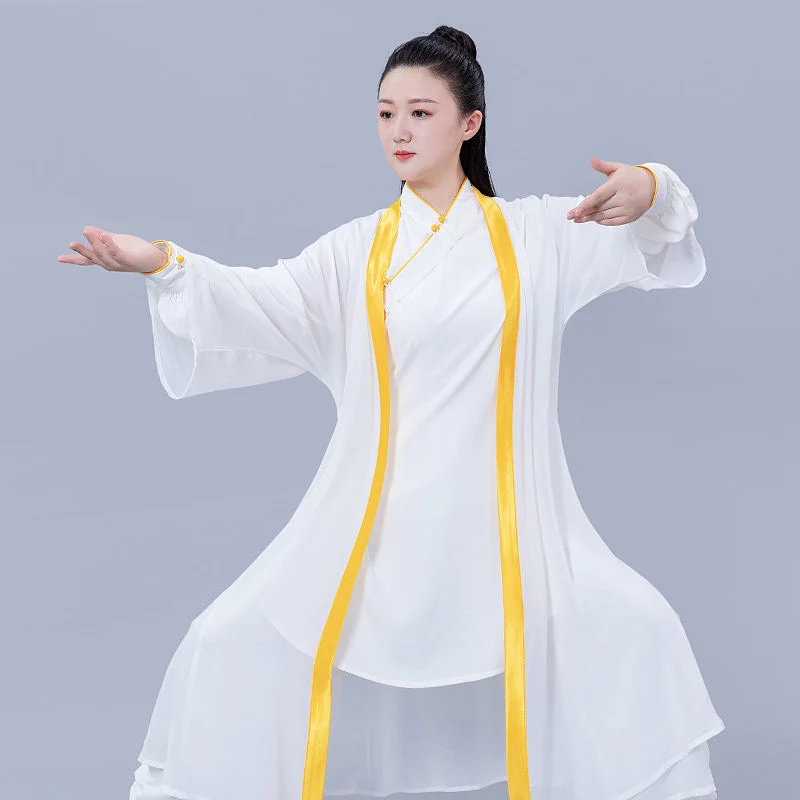 2026 New Tai Chi Suit Women Spring Autumn Slant Lapel Flowy Stretch Cotton Baduanjin Training Performance Competition Set