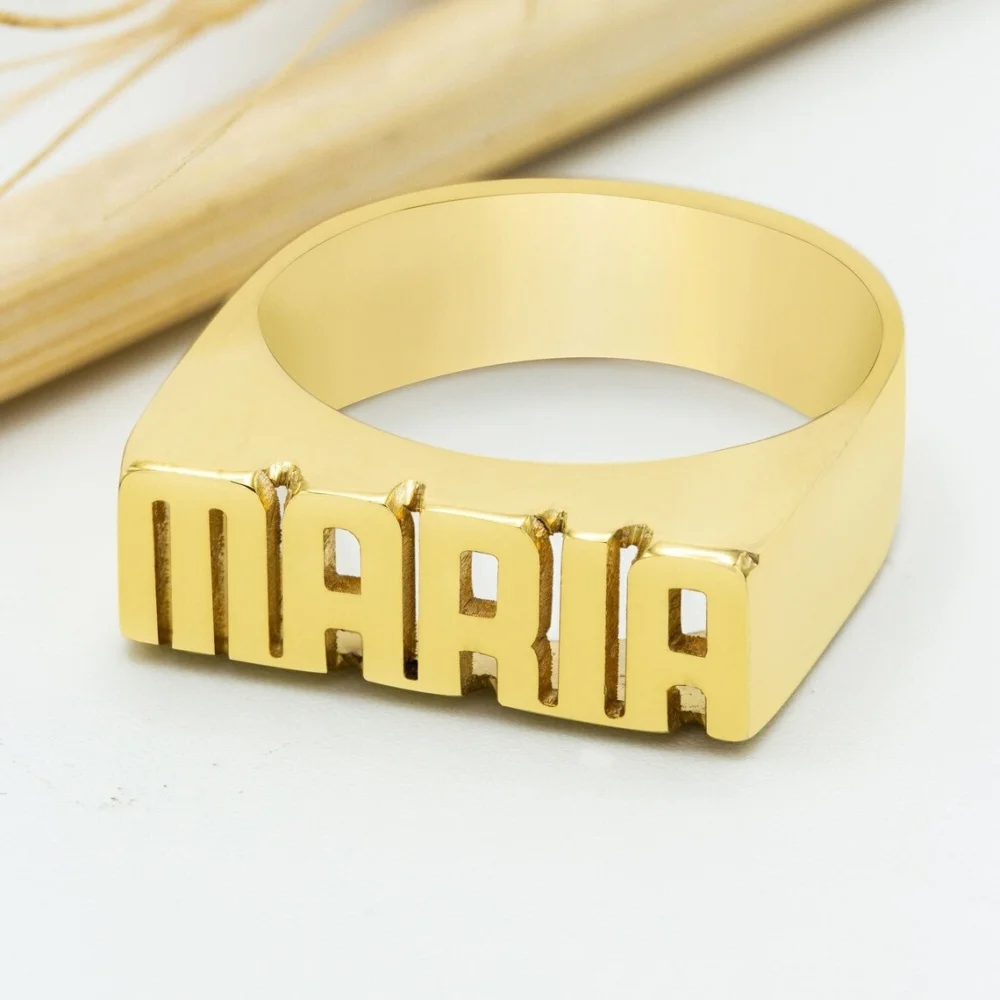 

LeeChee 3D Custom Initial Letter Name Ring Personalized Hiphop Ring Jewelry For Women Men Gift